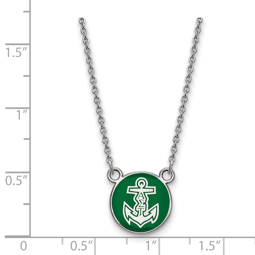 Sterling Silver Rhodium Plated Logoart Alpha Sigma Tau Sorority Symbol Small Color Enamel Pendant 18 Inch Necklace