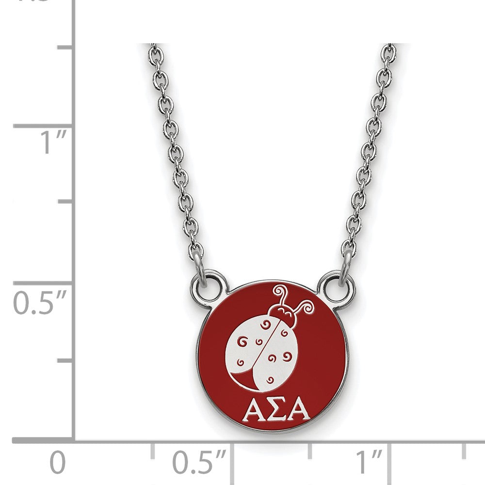 Sterling Silver Rhodium Plated Logoart Alpha Sigma Sorority Symbol Small Color Enamel Pendant 18 Inch Necklace