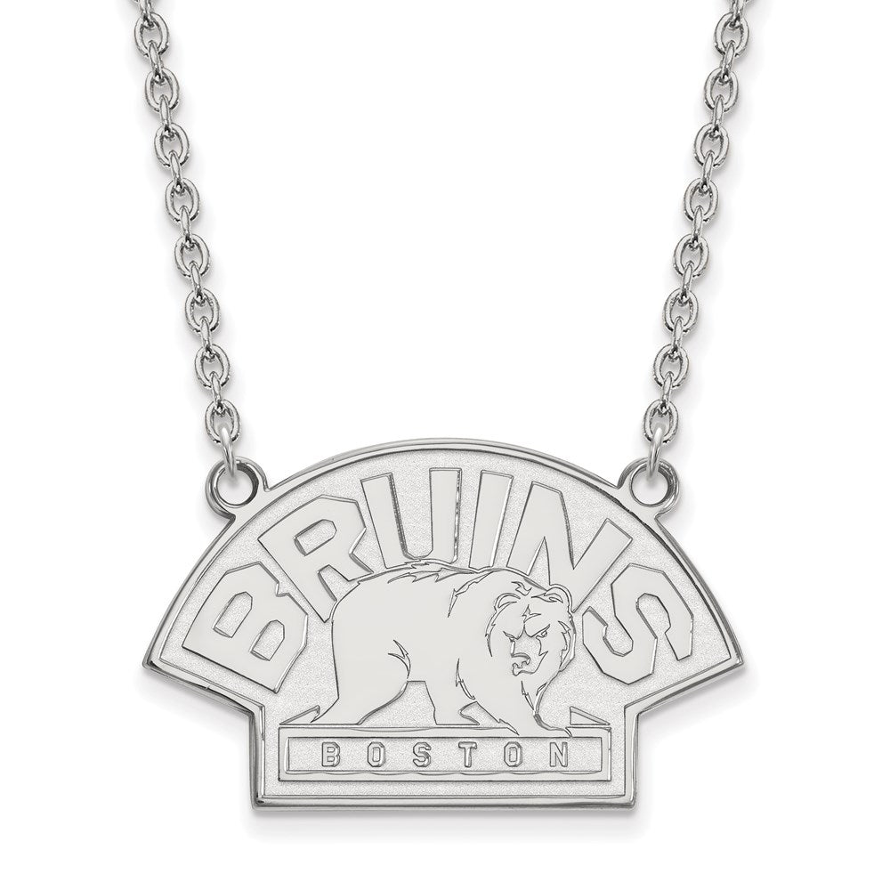 10K White Gold Nhl Logoart Boston Bruins Large Pendant 18 Inch Necklace