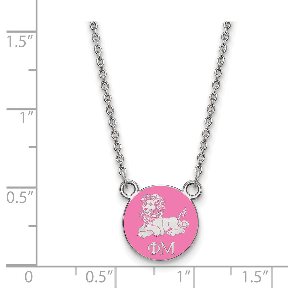 Sterling Silver Rhodium Plated Logoart Phi Mu Extra Sorority Symbol Small Color Enamel Pendant 18 Inch Necklace