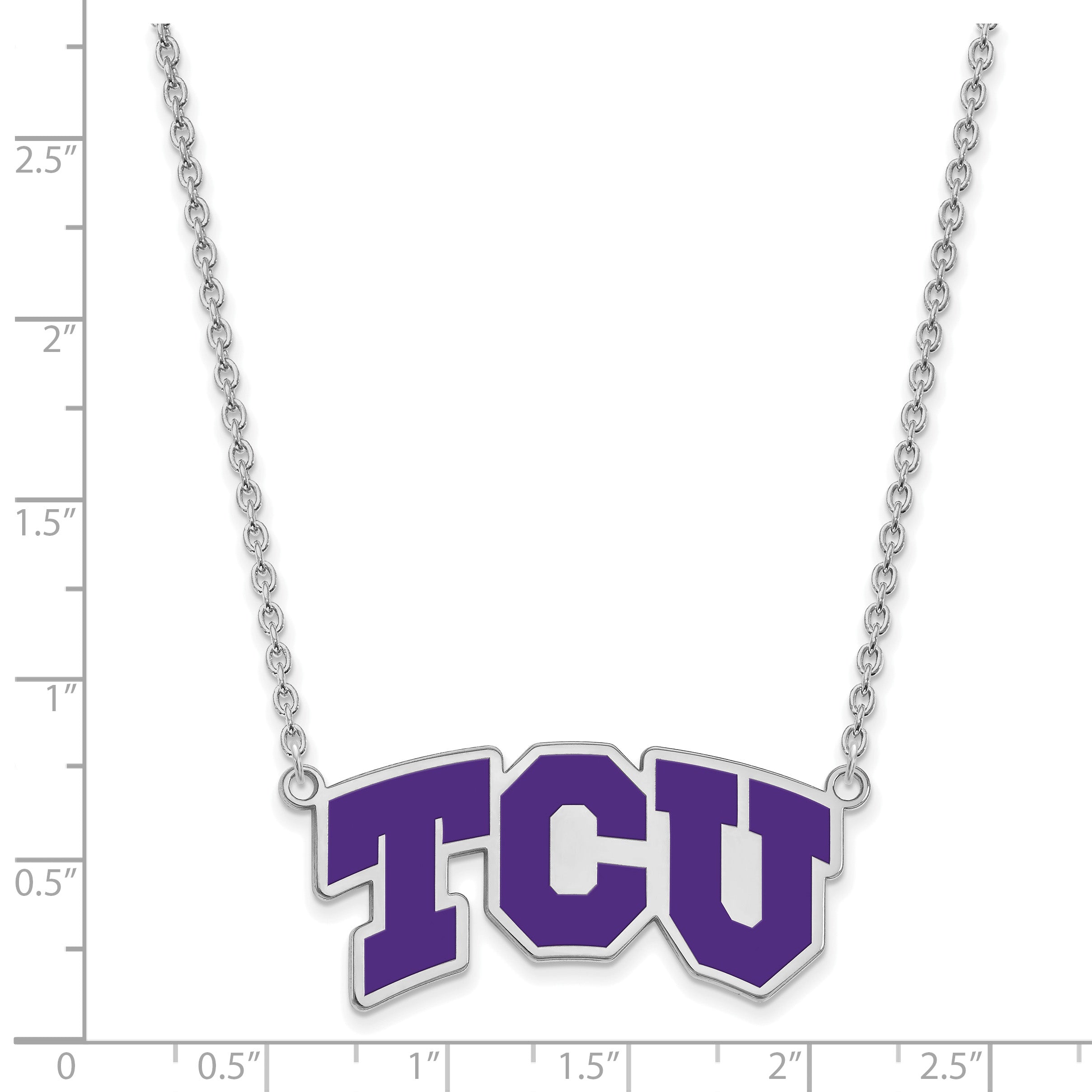 Sterling Silver Rhodium Plated Logoart Texas Christian University T C U Large Enameled Pendant 18 Inch Necklace