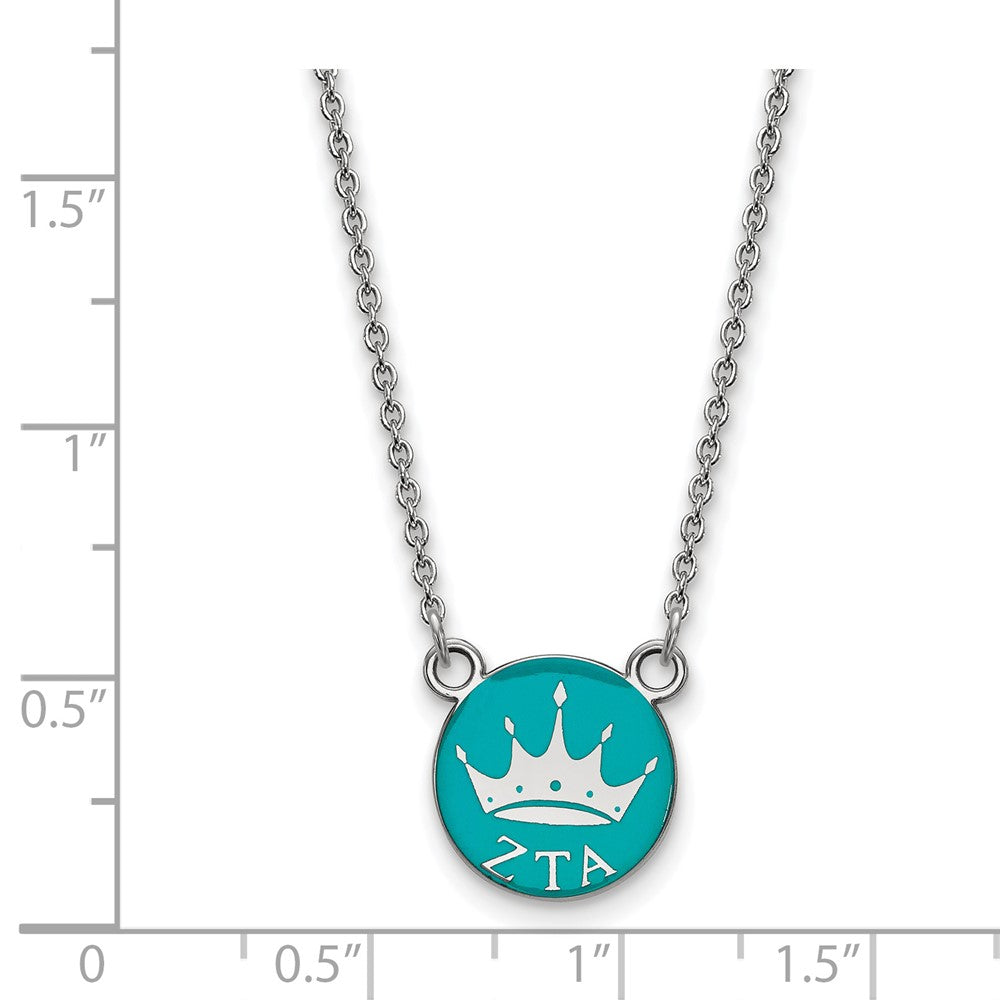 Sterling Silver Rhodium Plated Logoart Zeta Tau Alpha Sorority Symbol Small Color Enamel Pendant 18 Inch Necklace