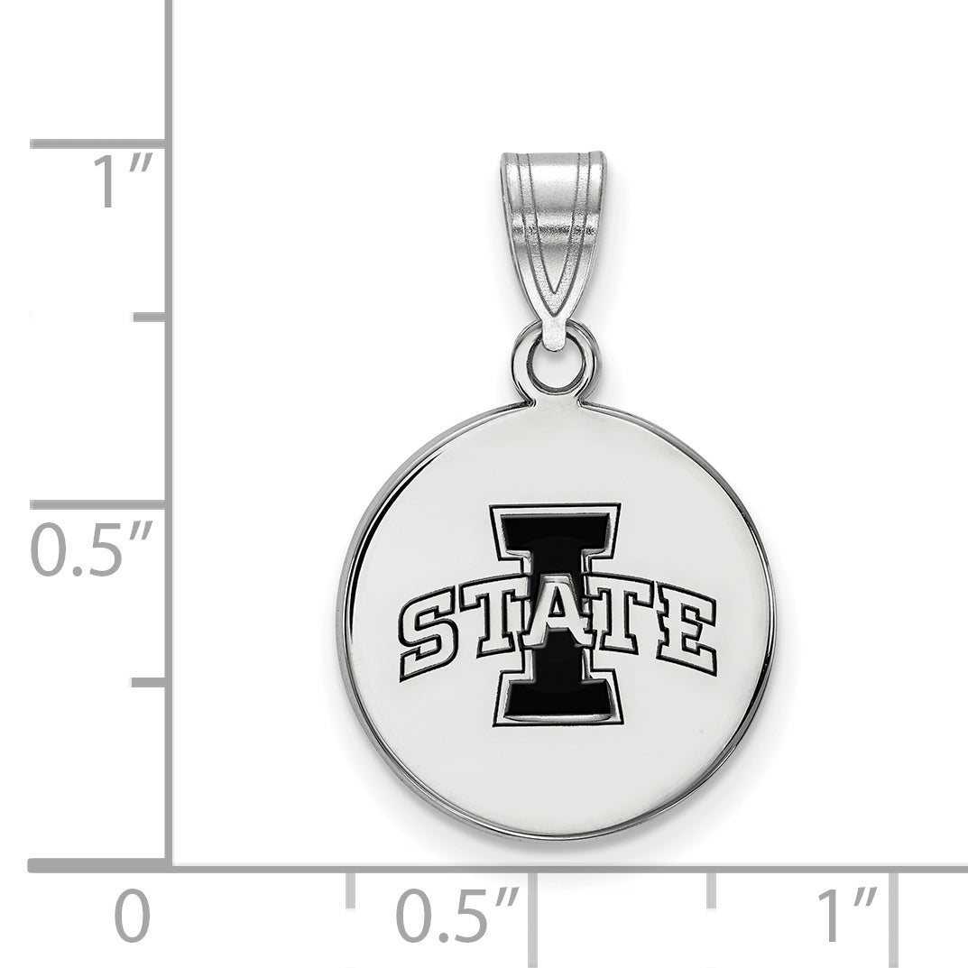 Sterling Silver Rhodium Plated Logoart Iowa State University Medium Enameled Disc Pendant