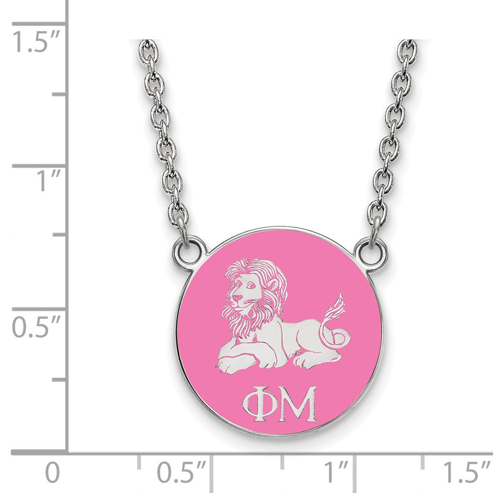 Sterling Silver Rhodium Plated Logoart Phi Mu Sorority Symbol Small Color Enamel Pendant 18 Inch Necklace