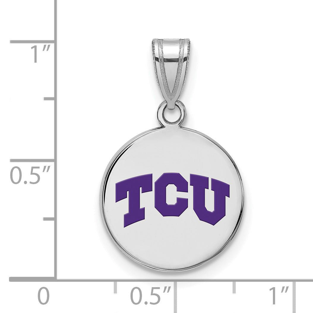 Sterling Silver Rhodium Plated Logoart Texas Christian University T C U Medium Enameled Disc Pendant
