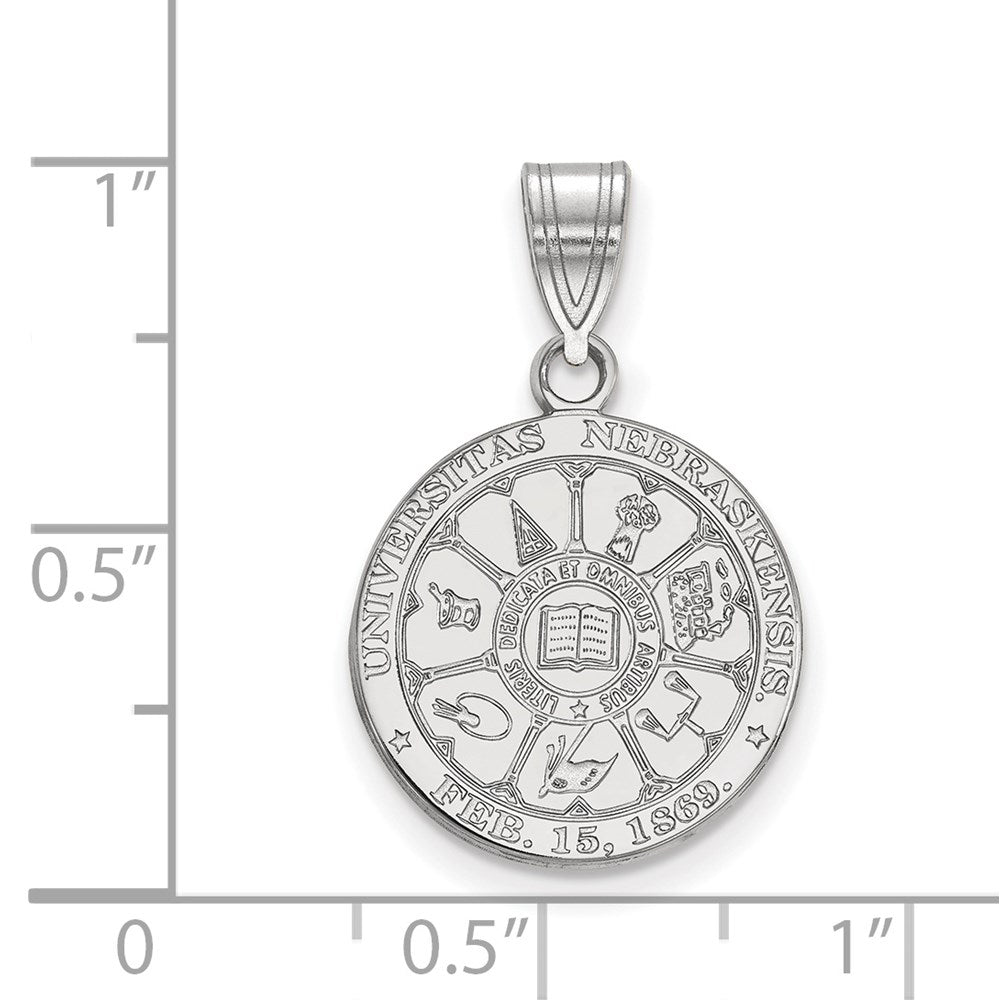 Sterling Silver Rhodium Plated Logoart University Of Nebraska Medium Crest Pendant