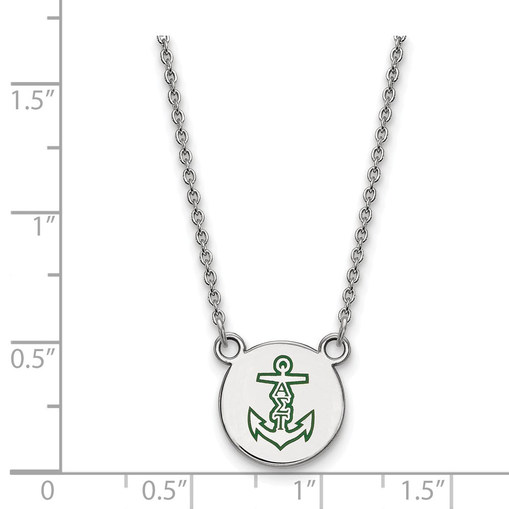 Sterling Silver Rhodium Plated Logoart Alpha Sigma Tau Sorority Symbol Small Color Enamel Pendant 18 Inch Necklace