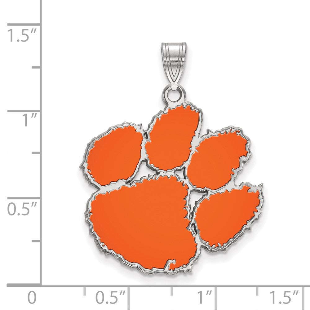 Sterling Silver Rhodium Plated Logoart Clemson University Tiger Paw Extra Large Enameled Pendant