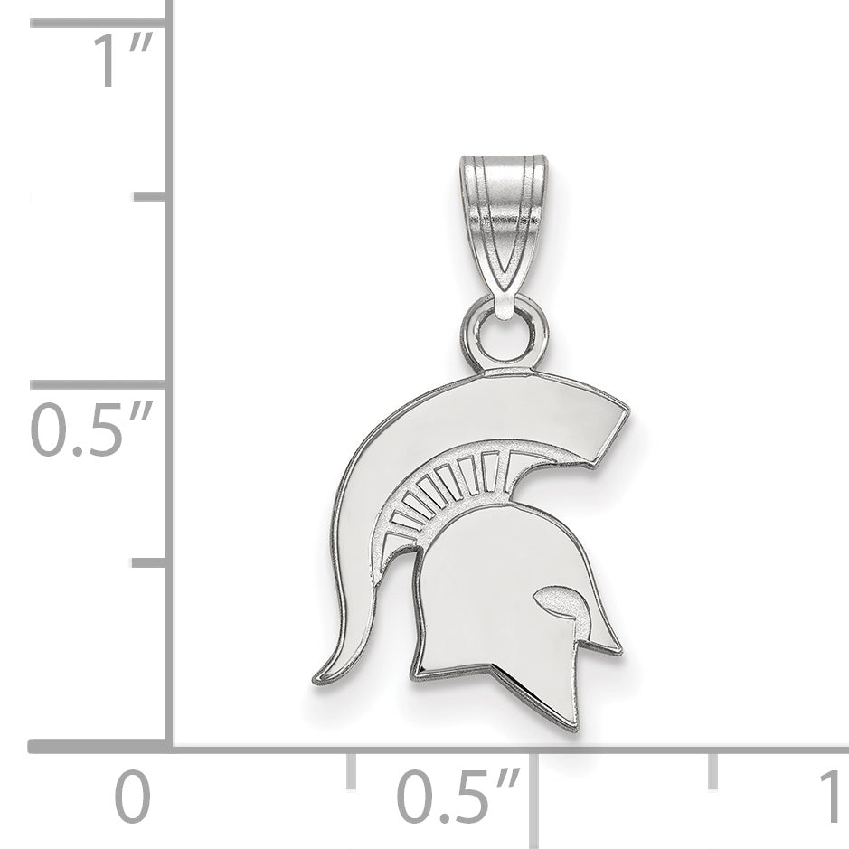 Sterling Silver Rhodium Plated Logoart Michigan State University Spartan Small Pendant