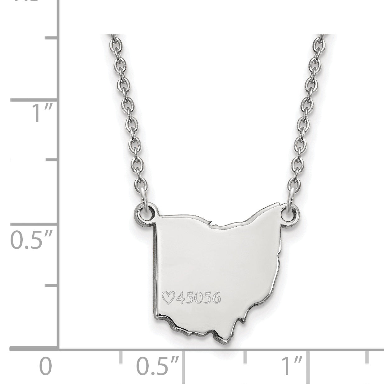 Sterling Silver Rhodium Plated Logoart Miami University Ohio Shape Zip Code Pendant 18 Inch Necklace