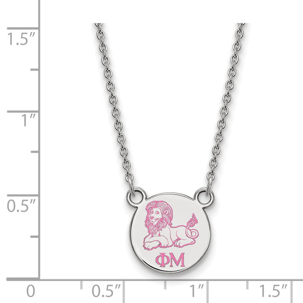 Sterling Silver Rhodium Plated Logoart Phi Mu Sorority Symbol Extra Small Color Enamel Pendant 18 Inch Necklace