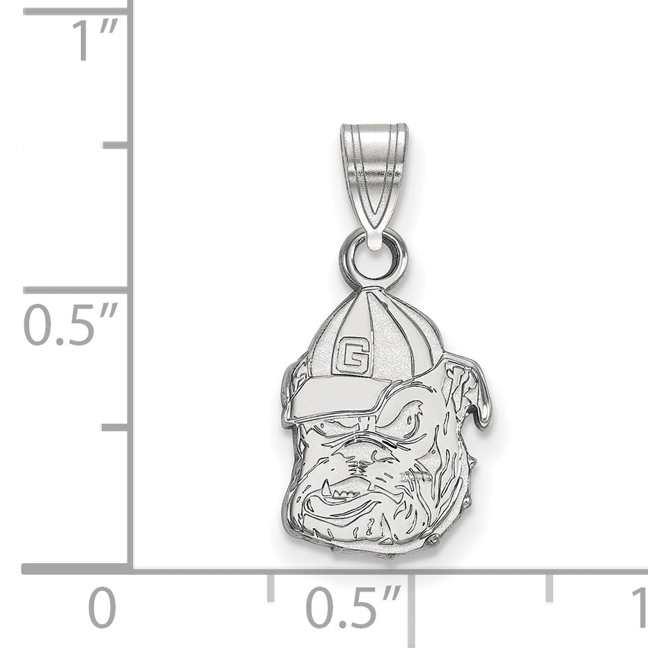 Sterling Silver Rhodium Plated Logoart University Of Georgia Bulldog Small Pendant