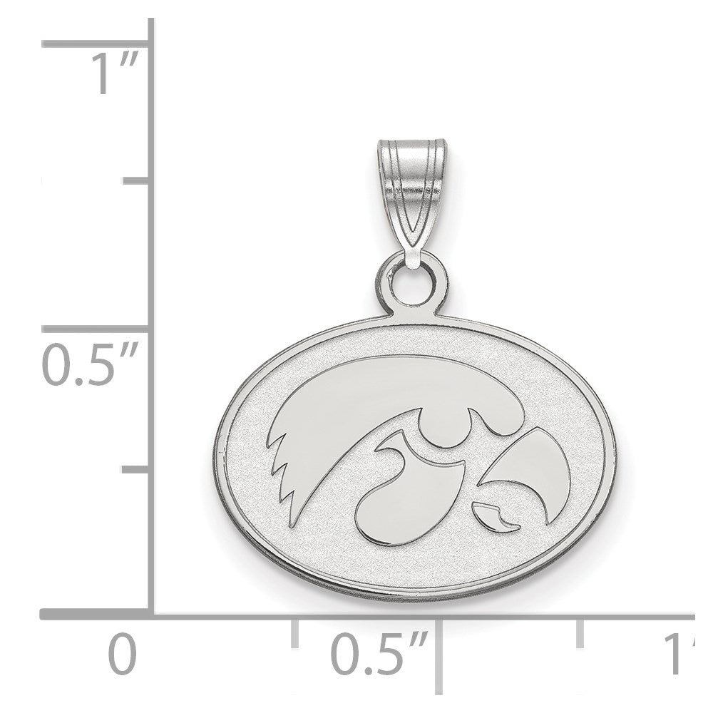 Sterling Silver Rhodium Plated Logoart University Of Iowa Hawk Small Oval Pendant