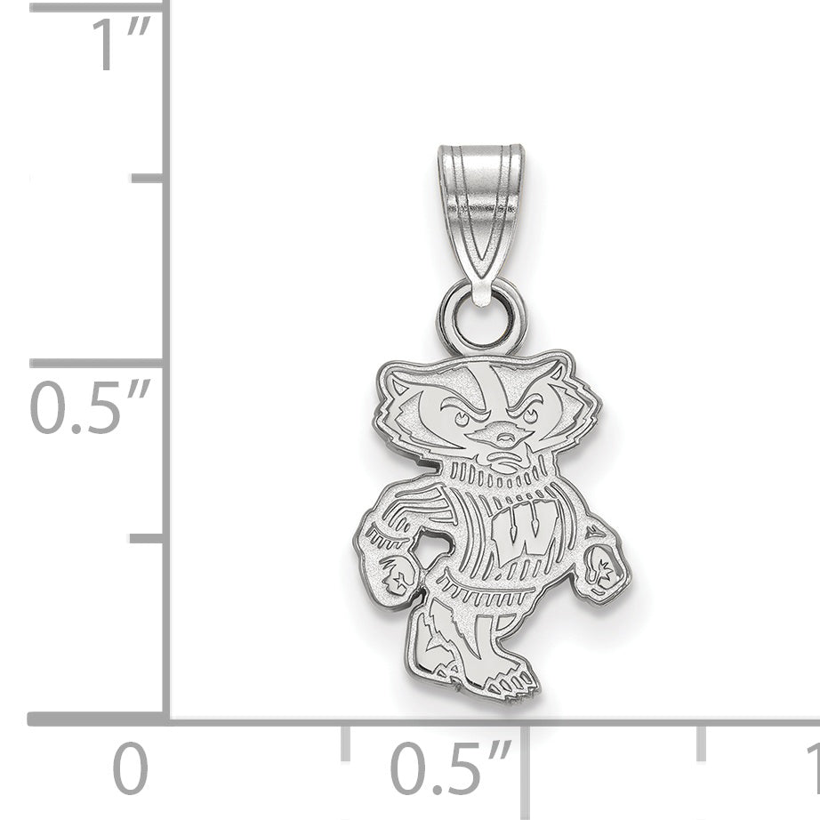 Sterling Silver Rhodium Plated Logoart University Of Wisconsin Badger Small Pendant