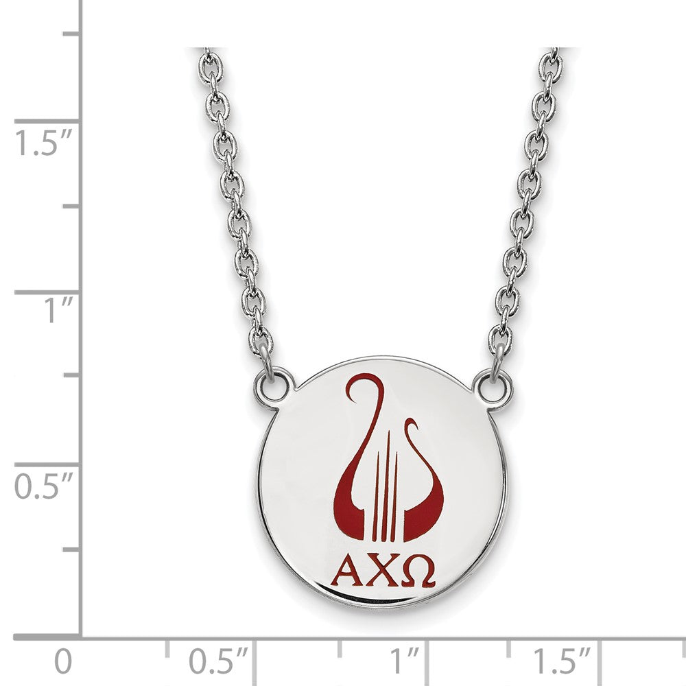 Sterling Silver Rhodium Plated Logoart Alpha Chi Omega Sorority Symbol Large Color Enamel Pendant 18 Inch Necklace