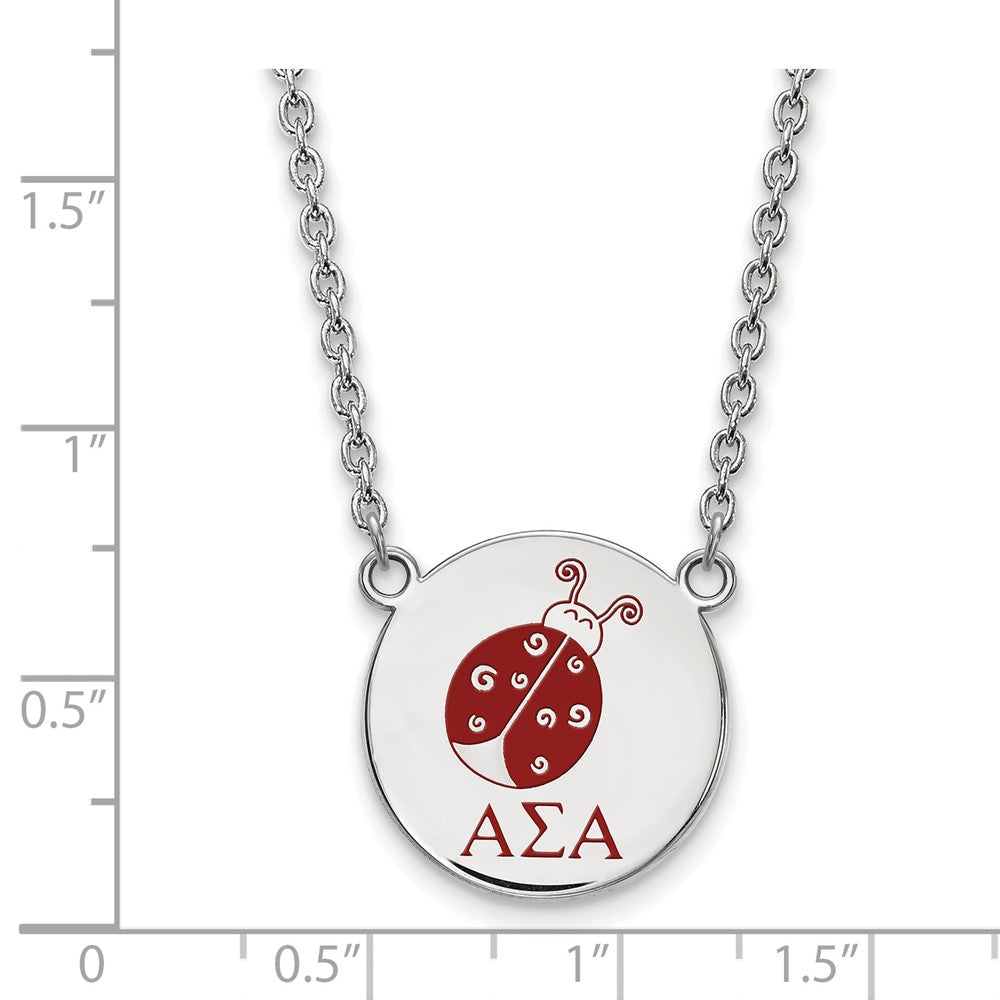 Sterling Silver Rhodium Plated Logoart Alpha Sigma Sorority Symbol Large Color Enamel Pendant 18 Inch Necklace