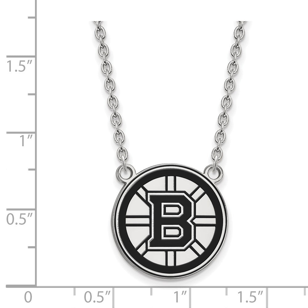 Sterling Silver Rhodium Plated Nhl Logoart Boston Bruins Large Enameled Pendant 18 Inch Necklace