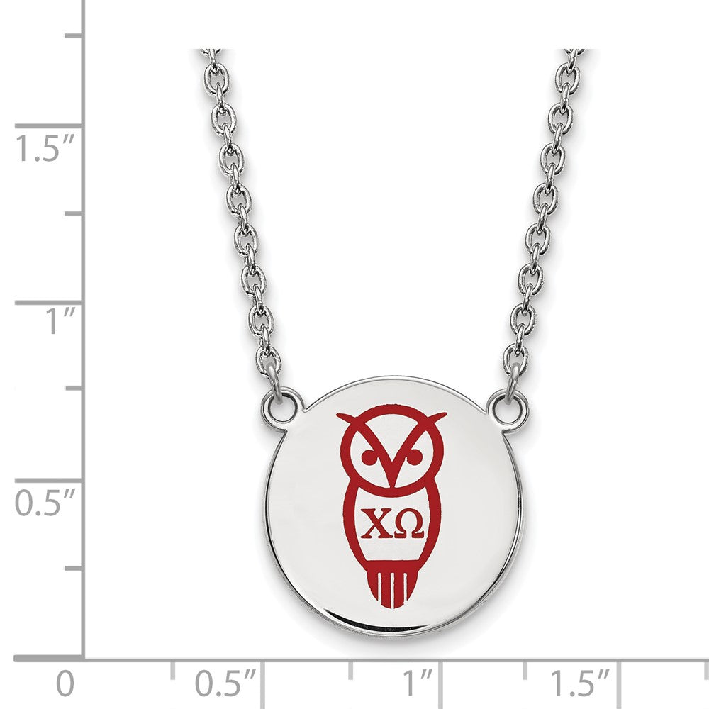 Sterling Silver Rhodium Plated Logoart Chi Omega Sorority Symbol Large Color Enamel Pendant 18 Inch Necklace