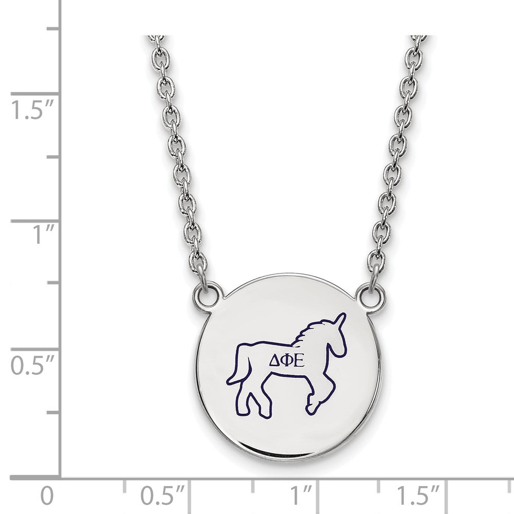 Sterling Silver Rhodium Plated Logoart Delta Phi Epsilon Sorority Symbol Large Color Enamel Pendant 18 Inch Necklace