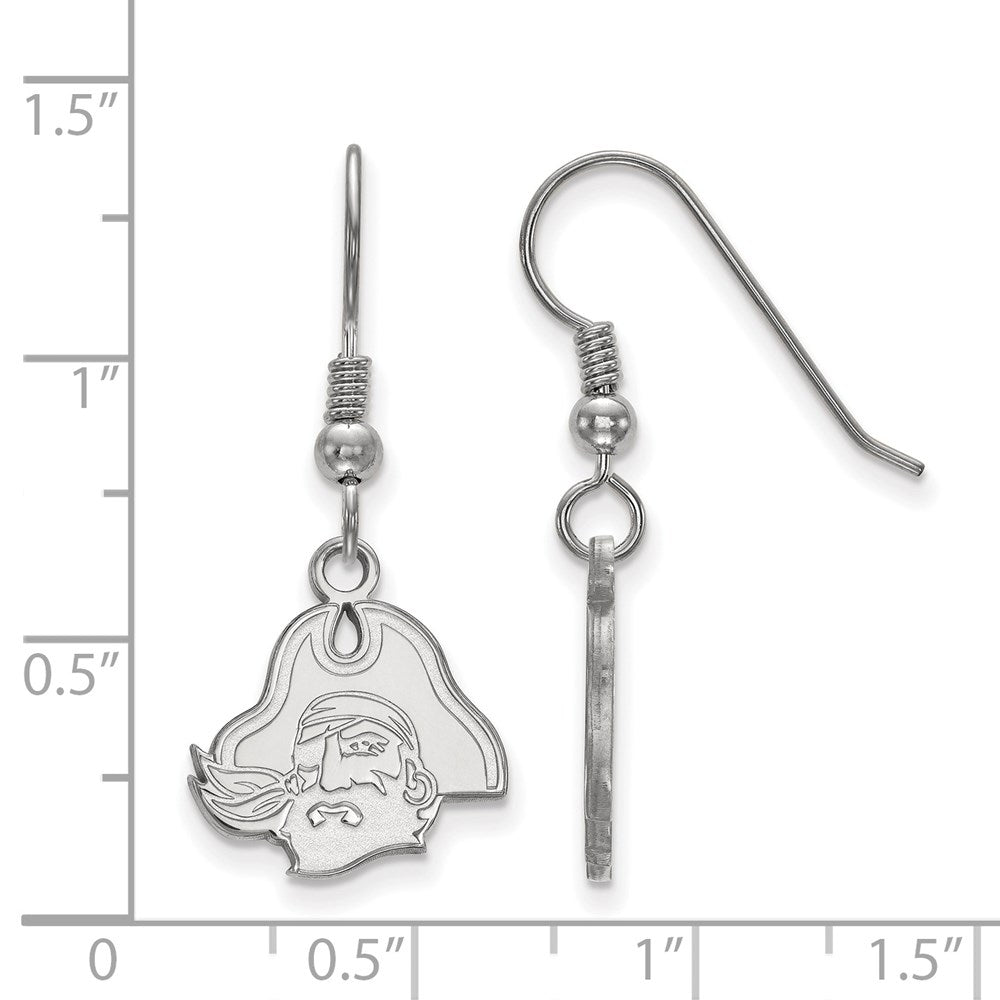 Sterling Silver Rhodium Plated Logoart East Carolina University Pirate Small Dangle Wire Earrings