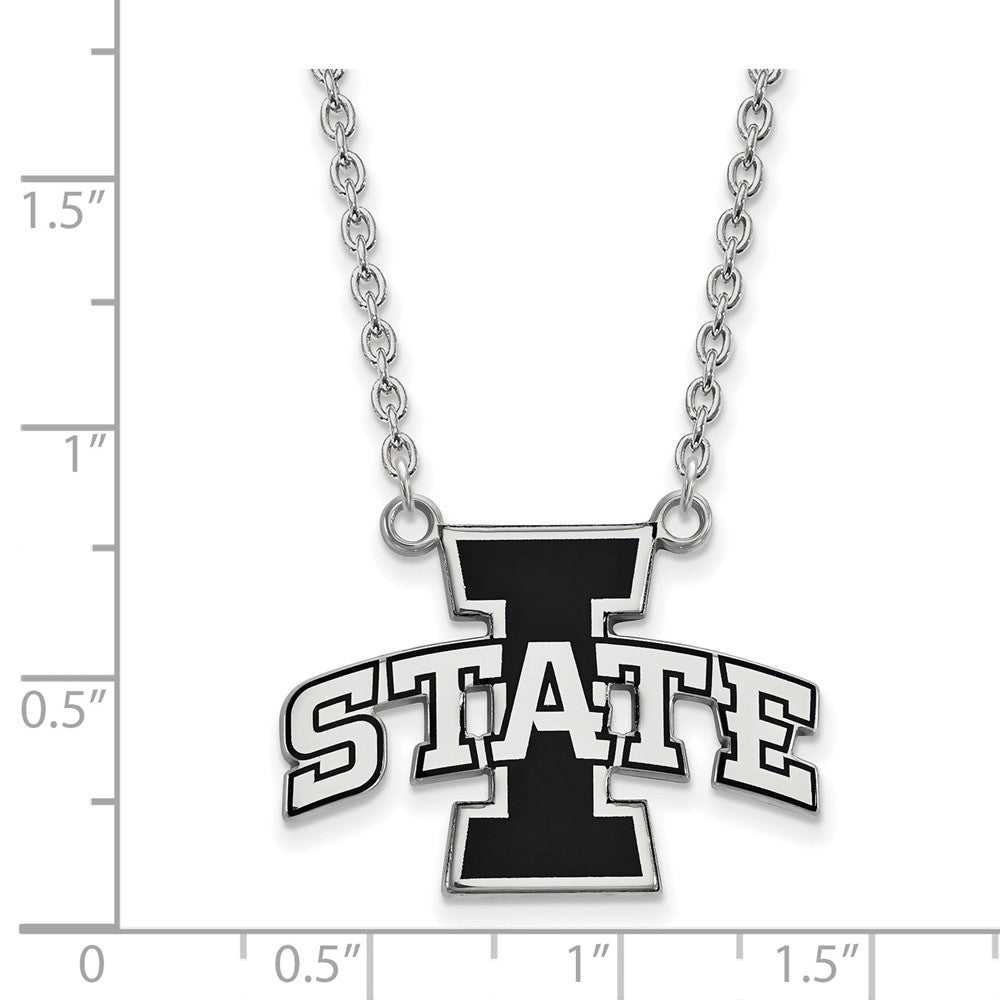 Sterling Silver Rhodium Plated Logoart Iowa State University Large Enameled Pendant 18 Inch Necklace