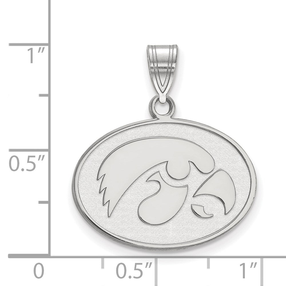Sterling Silver Rhodium Plated Logoart University Of Iowa Hawk Medium Oval Pendant