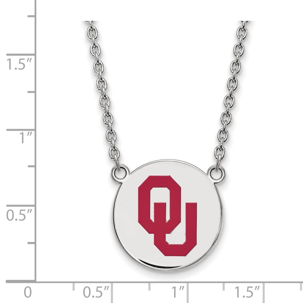 Sterling Silver Rhodium Plated Logoart University Of Oklahoma O U Large Enameled Disc Pendant 18 Inch Necklace