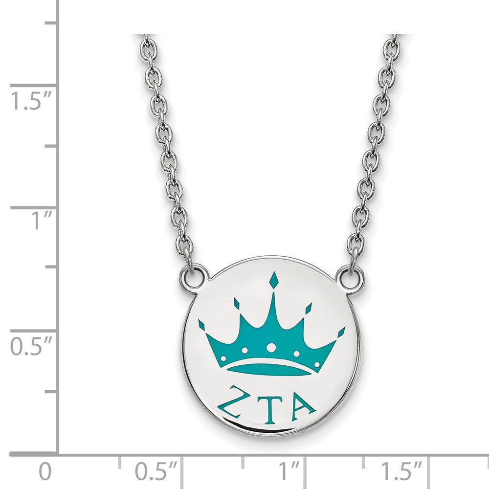 Sterling Silver Rhodium Plated Logoart Zeta Tau Alpha Sorority Symbol Small Color Enamel Pendant 18 Inch Necklace
