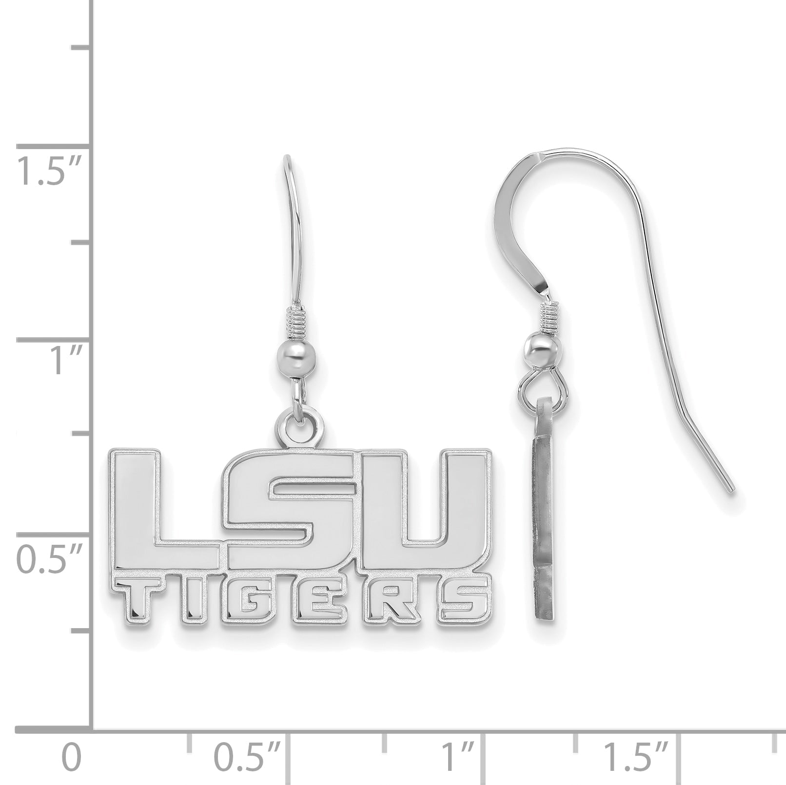 Sterling Silver Rhodium Plated Logoart Louisiana State University L S U Tigers Small Dangle Wire Earrings