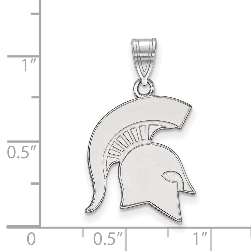 Sterling Silver Rhodium Plated Logoart Michigan State University Spartan Large Pendant