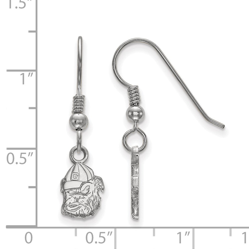 Sterling Silver Rhodium Plated Logoart University Of Georgia Bulldog Extra Small Dangle Wire Earrings