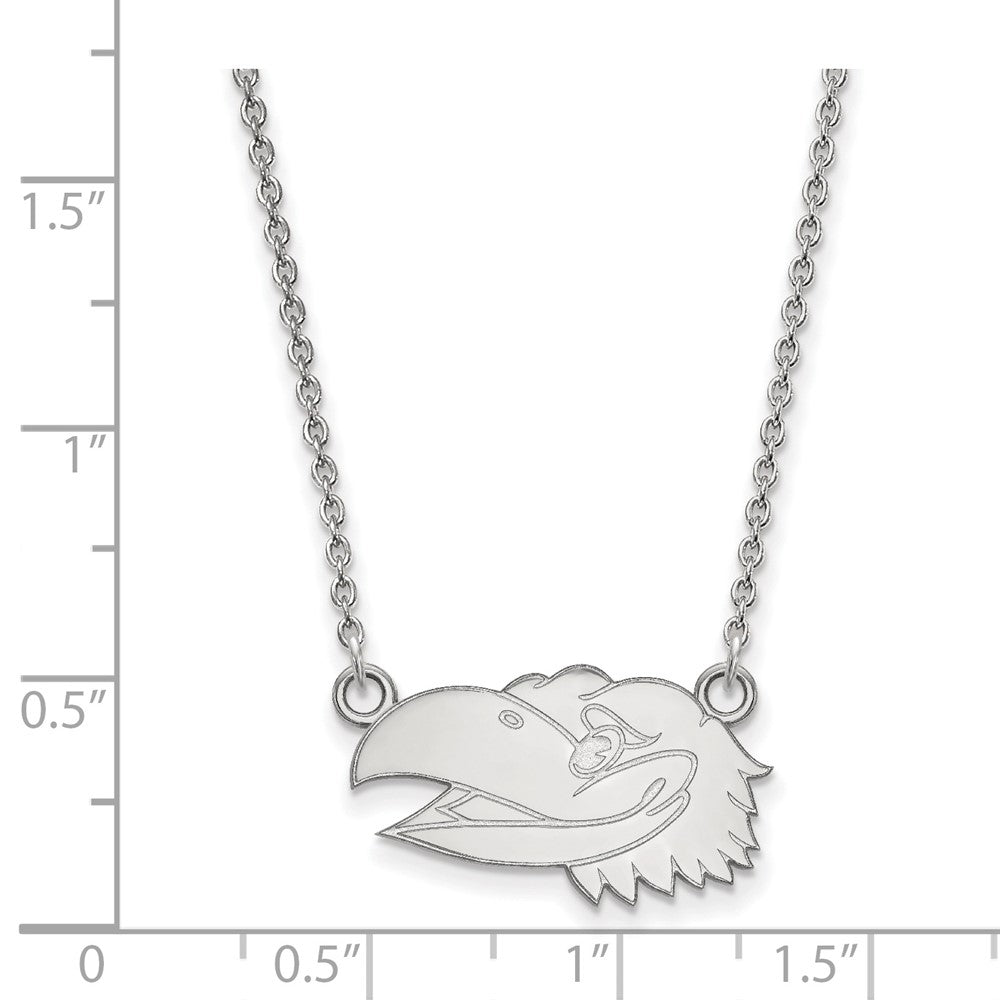 Sterling Silver Rhodium Plated Logoart University Of Kansas Jayhawk Small Pendant 18 Inch Necklace