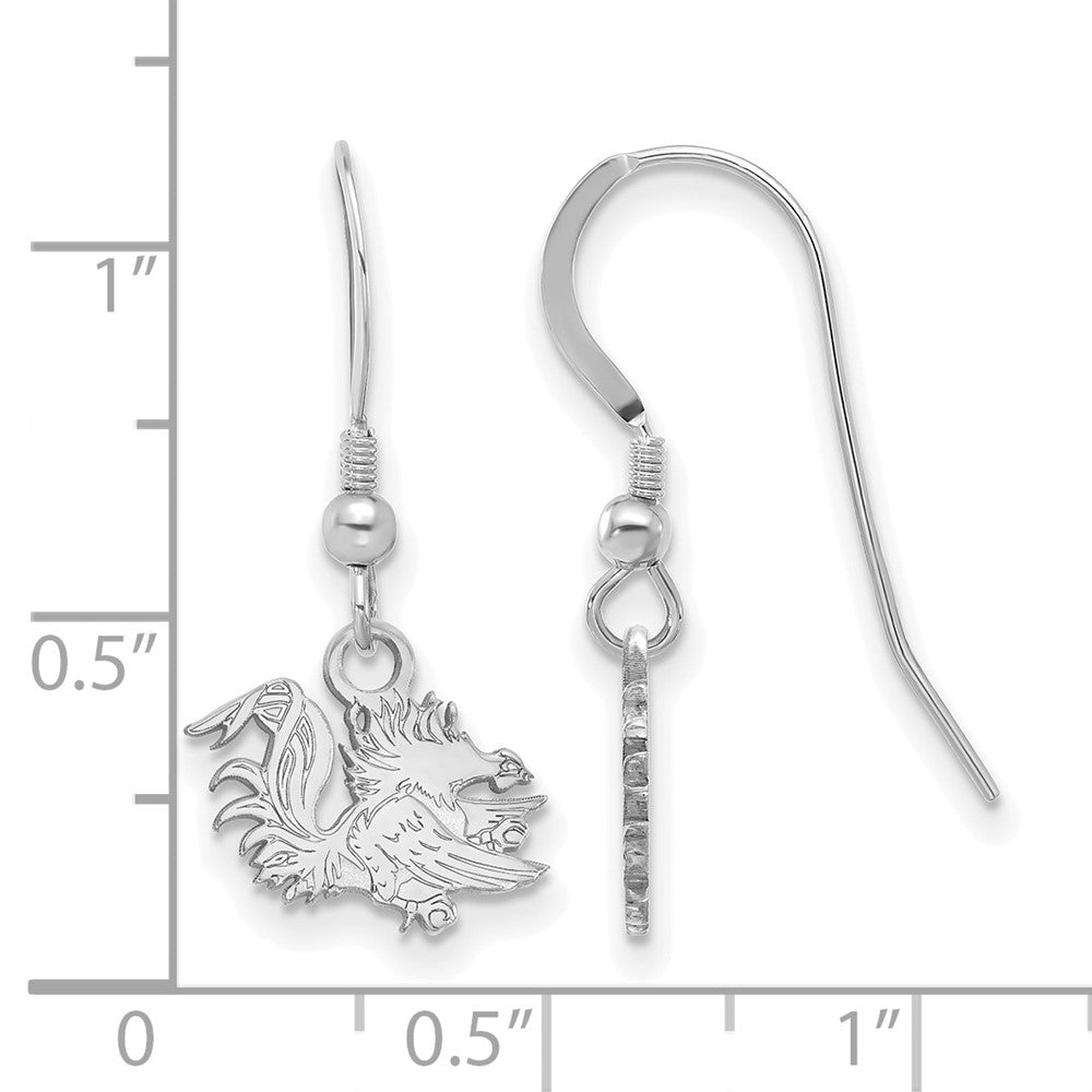 Sterling Silver Rhodium Plated Logoart University Of South Carolina Gamecock Extra Small Dangle Wire Earrings