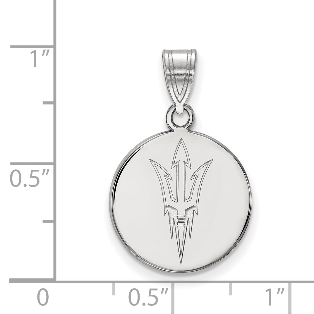 Sterling Silver Rhodium Plated Logoart Arizona State University Pitchfork Medium Disc Pendant