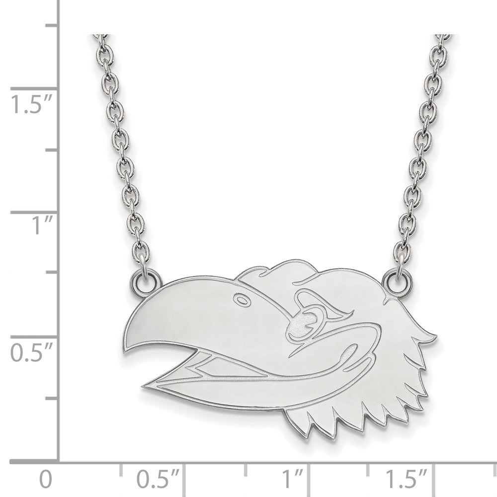 Sterling Silver Rhodium Plated Logoart University Of Kansas Jayhawk Large Pendant 18 Inch Necklace