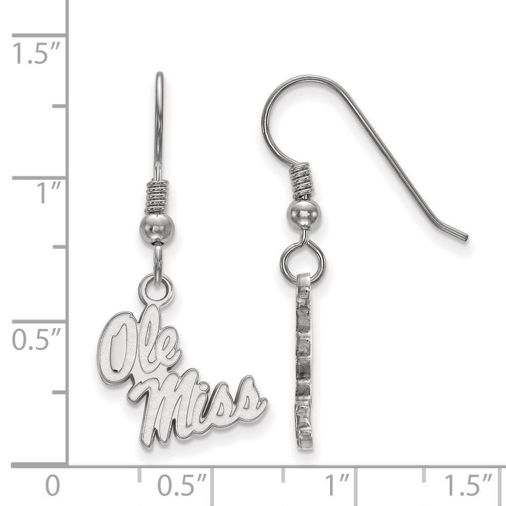 Sterling Silver Rhodium Plated Logoart University Of Mississippi Ole Miss Small Dangle Wire Earrings