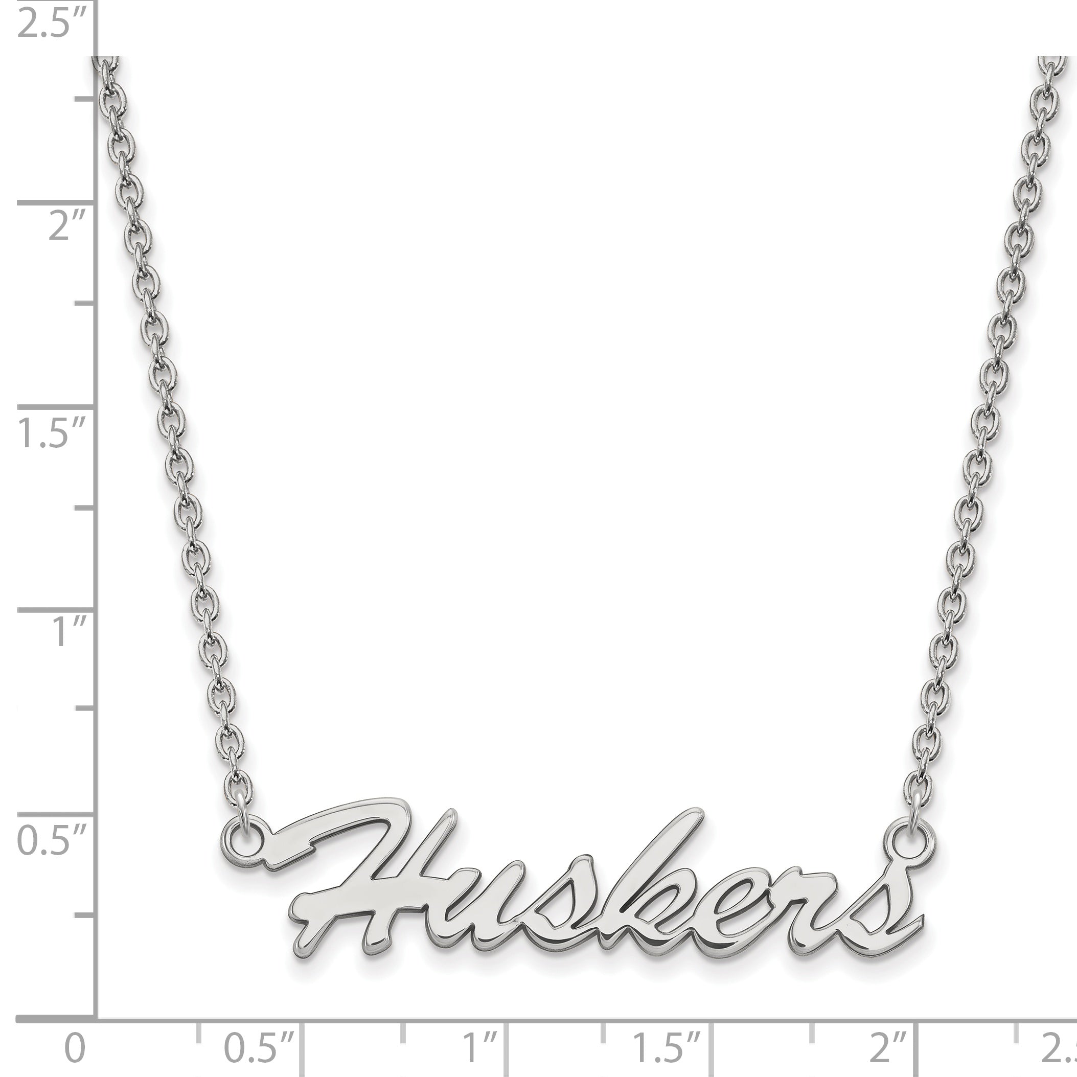 Sterling Silver Rhodium Plated Logoart University Of Nebraska Huskers Script Medium Pendant 18 Inch Necklace