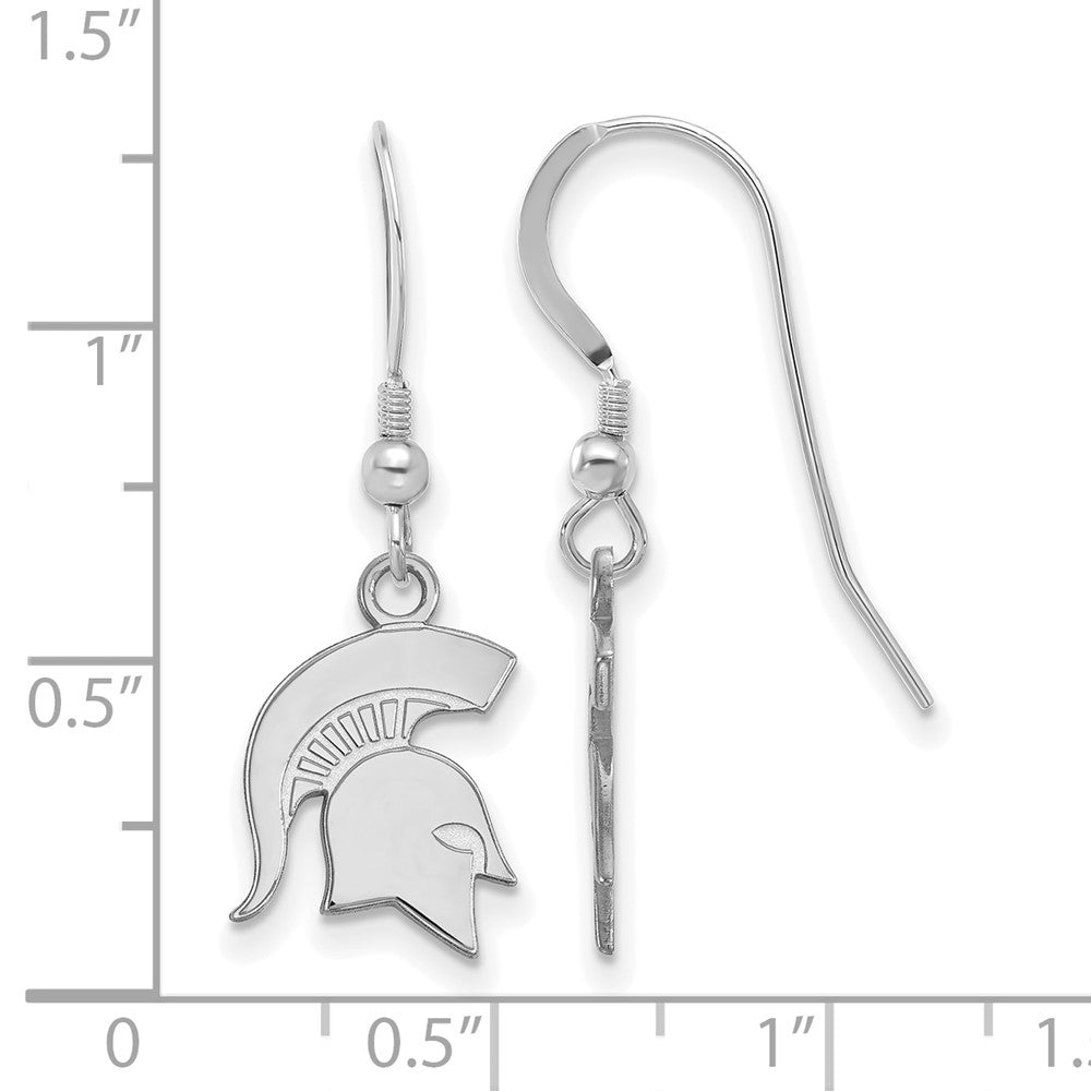 Sterling Silver Rhodium Plated Logoart Michigan State University Spartan Small Dangle Wire Earrings