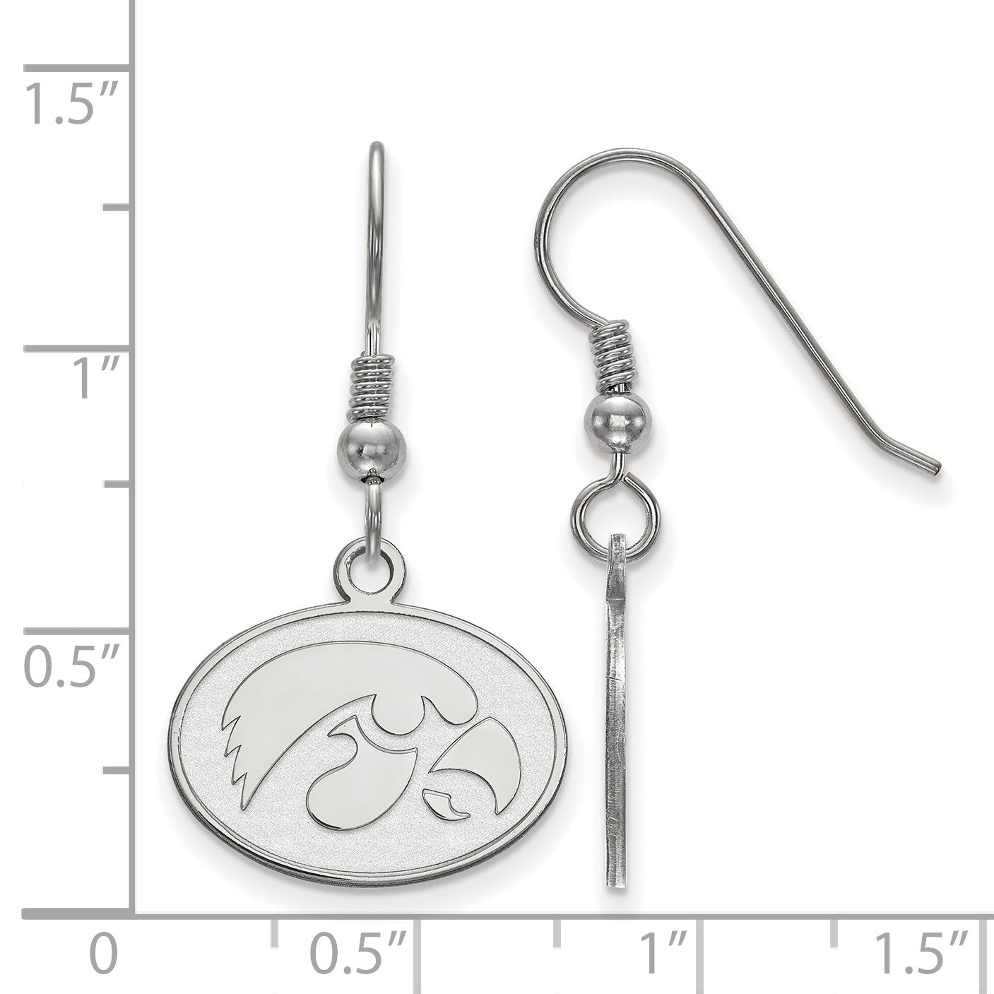 Sterling Silver Rhodium Plated Logoart University Of Iowa Hawk Small Oval Dangle Wire Earrings