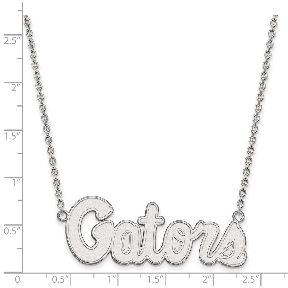 Sterling Silver Rhodium Plated Logoart University Of Florida Gators Script Large Pendant 18 Inch Necklace