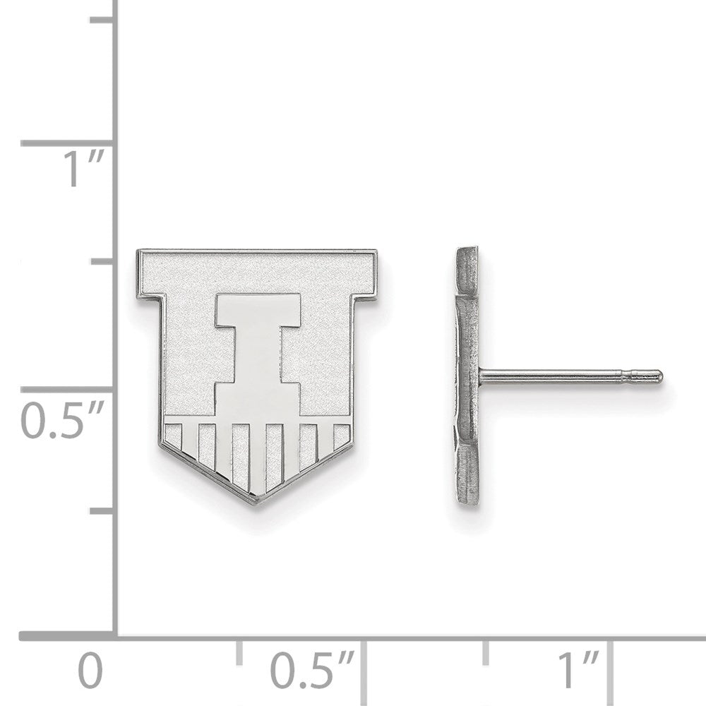 10K White Gold Logoart University Of Illinois Victory Badge Small Post Earrings