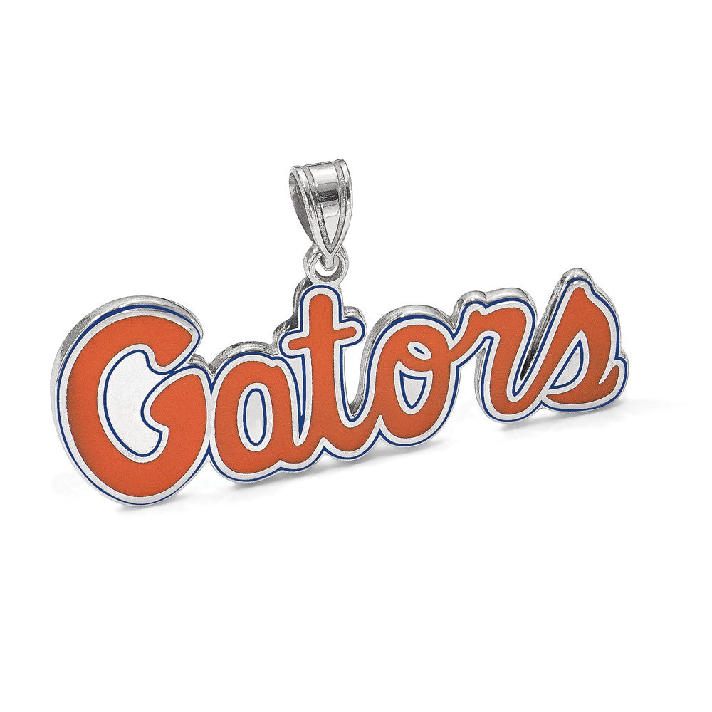 Sterling Silver Rhodium Plated Logoart University Of Florida Gators Script Small Enameled Pendant