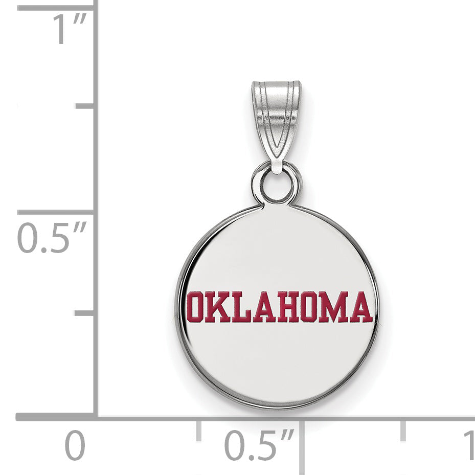 Sterling Silver Rhodium Plated Logoart University Of Oklahoma Small Enameled Disc Pendant