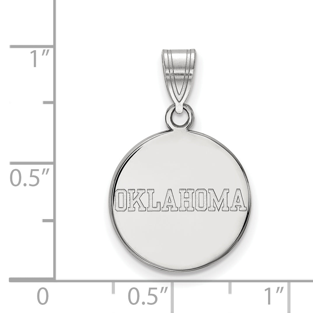 Sterling Silver Rhodium Plated Logoart University Of Oklahoma Medium Disc Pendant