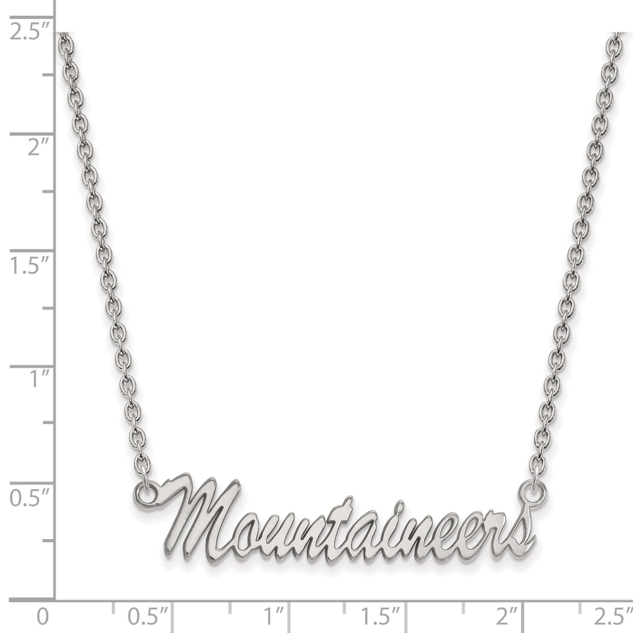 Sterling Silver Rhodium Plated Logoart West Virginia University Mountaineers Script Medium Pendant 18 Inch Necklace