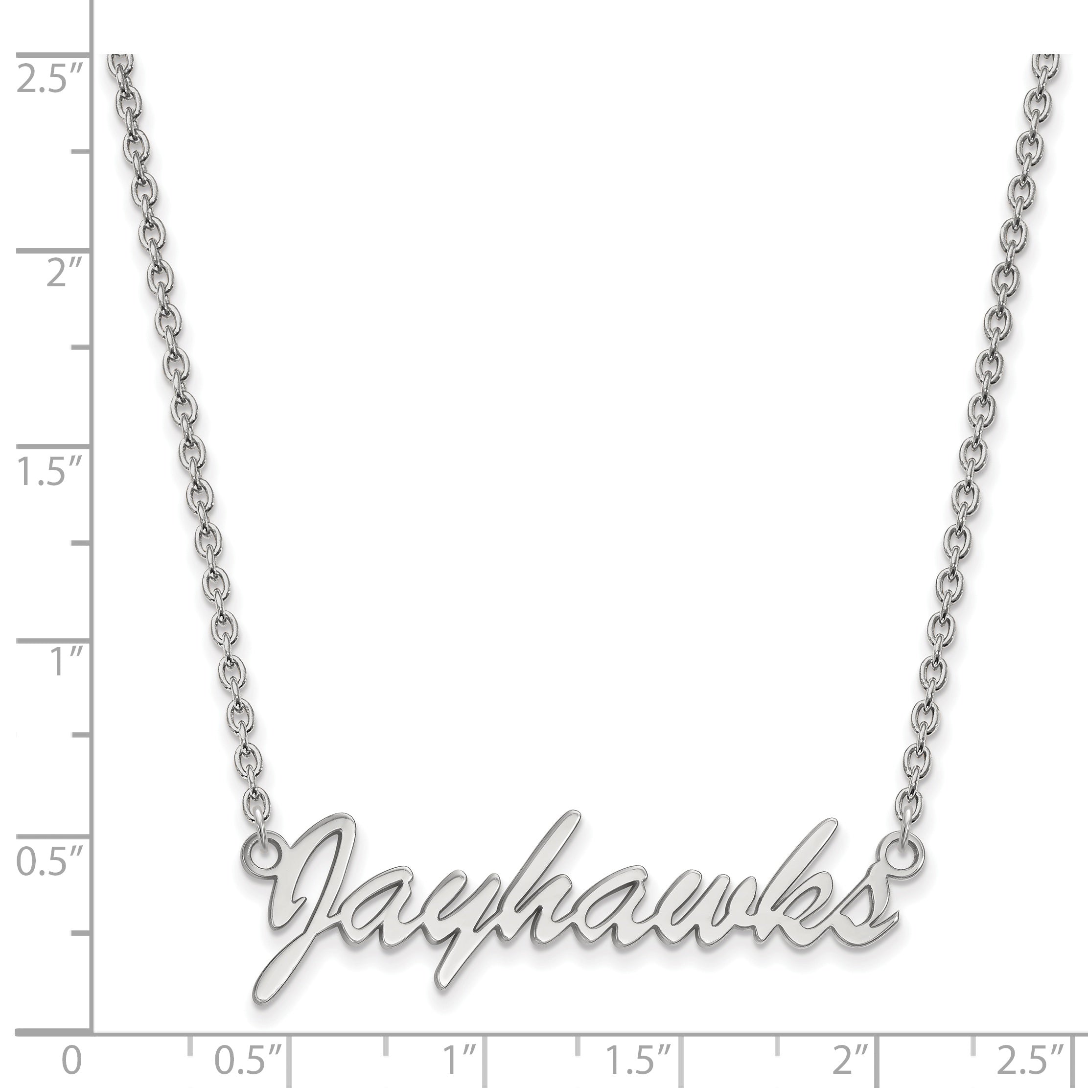 Sterling Silver Rhodium Plated Logoart University Of Kansas Jayhawks Script Pendant 18 Inch Necklace