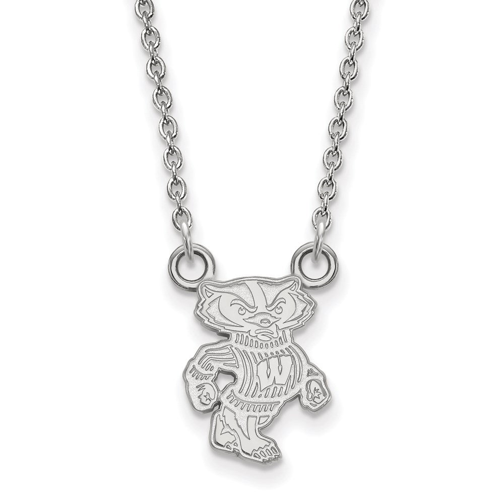10K White Gold Logoart University Of Wisconsin Badger Small Pendant 18 Inch Necklace