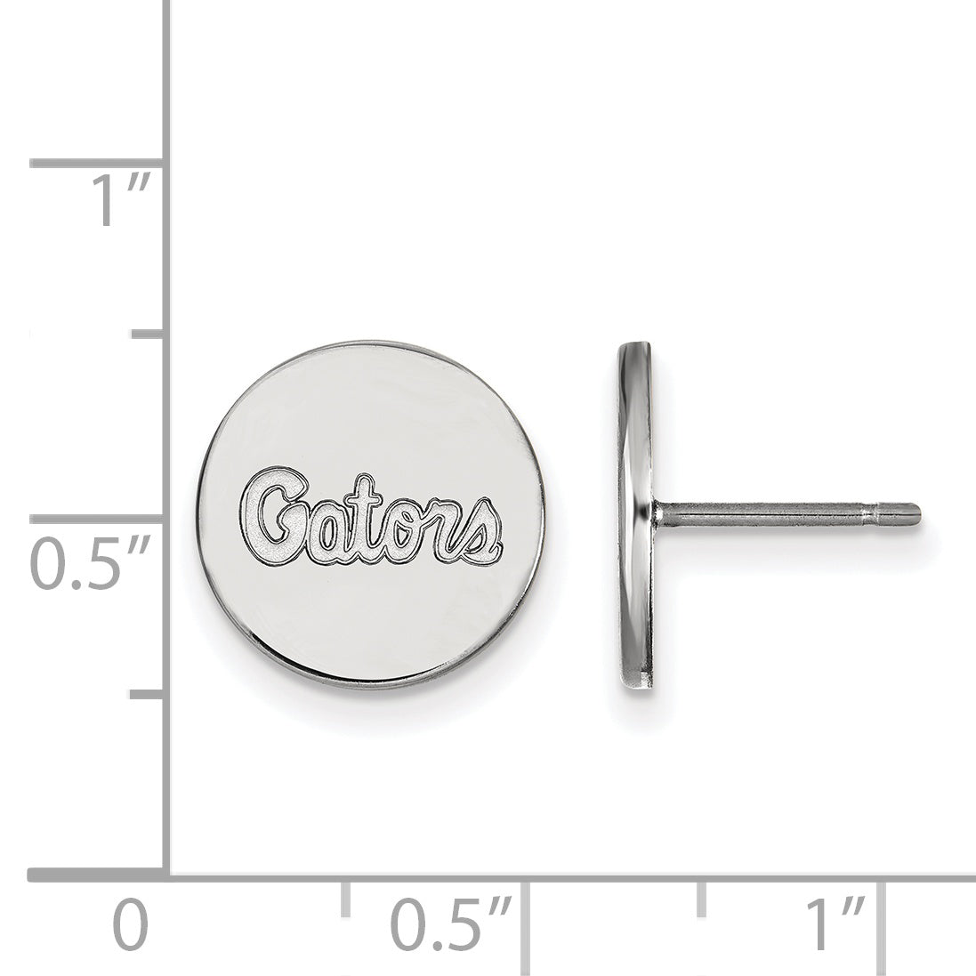Sterling Silver Rhodium Plated Logoart University Of Florida Gators Script Small Disc Post Earrings
