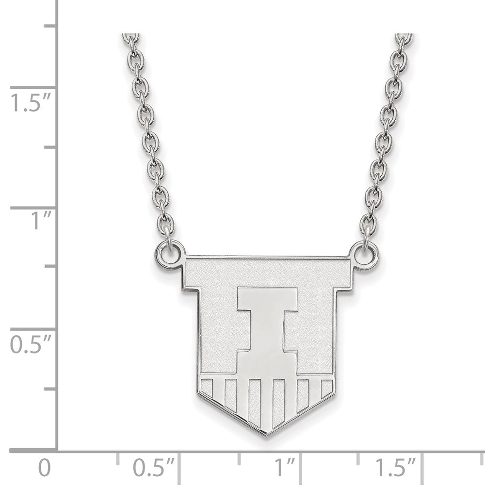 14K White Gold Logoart University Of Illinois Victory Badge Large Pendant 18 Inch Necklace