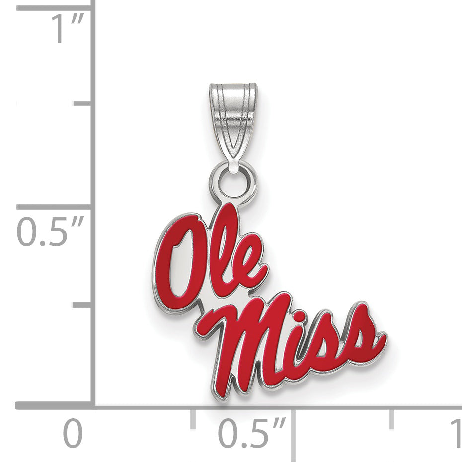 Sterling Silver Rhodium Plated Logoart University Of Mississippi Ole Miss Small Enameled Pendant